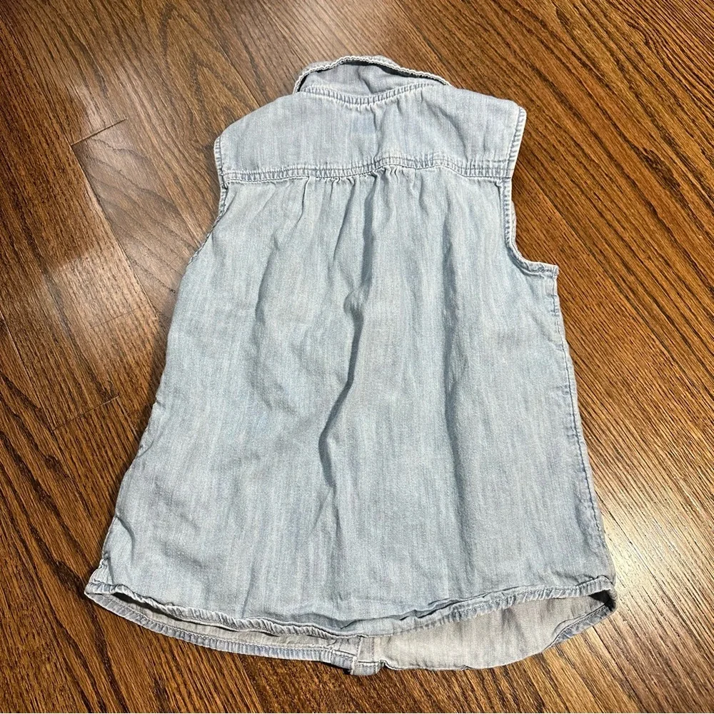 Gap Girls Sleeveless Ruffle Denim Collar Shirt Button Front Size‎ Large